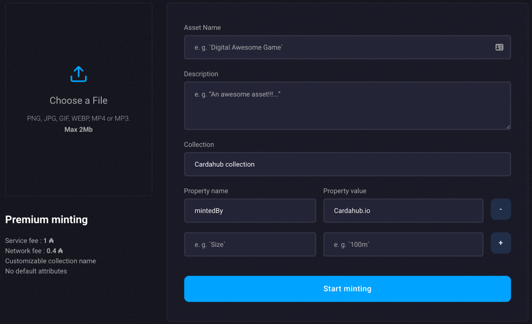 Mint NFT on Cardahub 